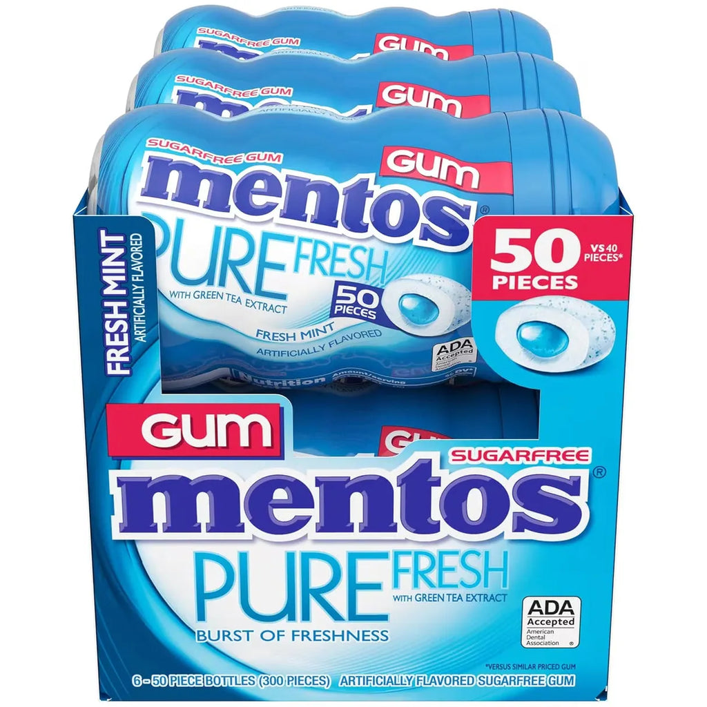 Mentos Pure Fresh Mint Sugar-Free Chewing Gum - 50 Ct- 6 Pack