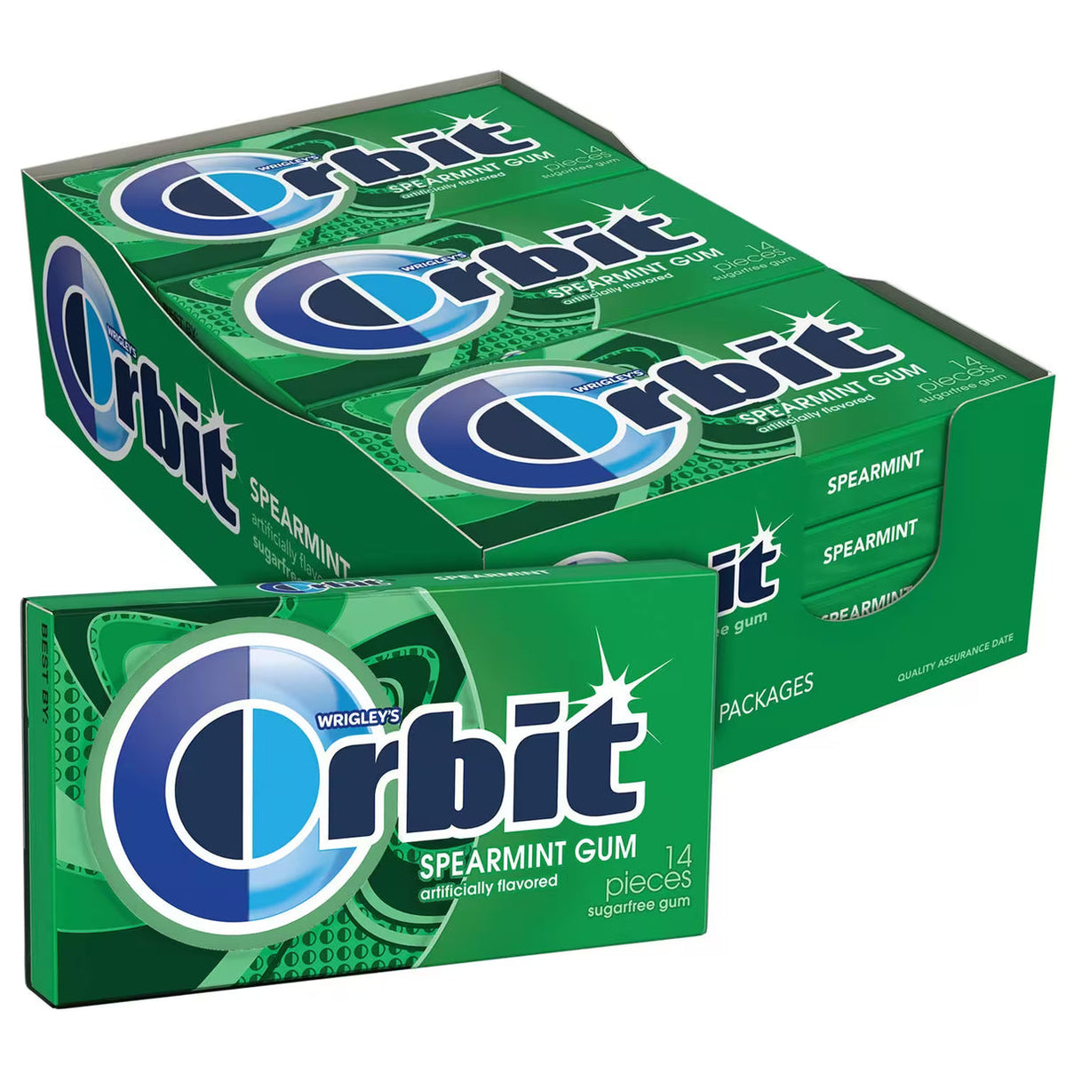 Wrigley's Orbit Spearmint Chewing Gum – 14 Pieces – 144 Pack
