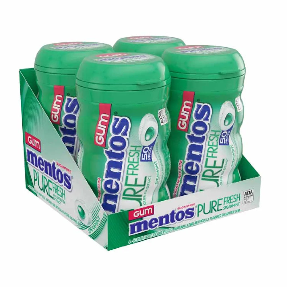 Mentos - Pure Fresh Spearmint Gum Sugar Free 50 Count - 4 Pack