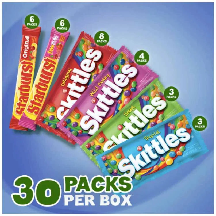 Starburst and Skittles Chewy Candy Variety Box 62.79 oz. 30 ct.
