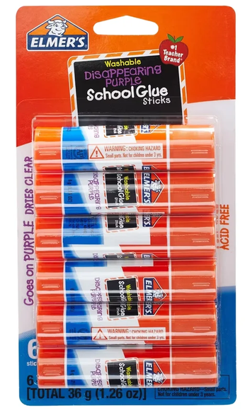 Elmer’s Disappearing Purple School Glue Sticks - 6 Ct