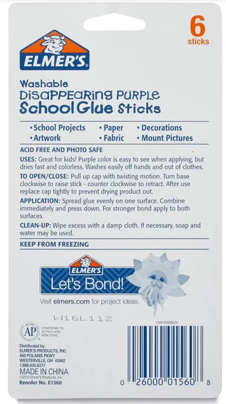 Elmer’s Disappearing Purple School Glue Sticks - 6 Ct