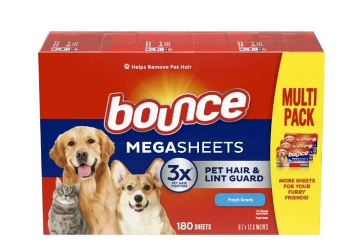 Bounce - Pet Hair and Lint Guard Mega Fabric Softener Dryer Sheets with 3X, Fresh Scent - 180 Ct