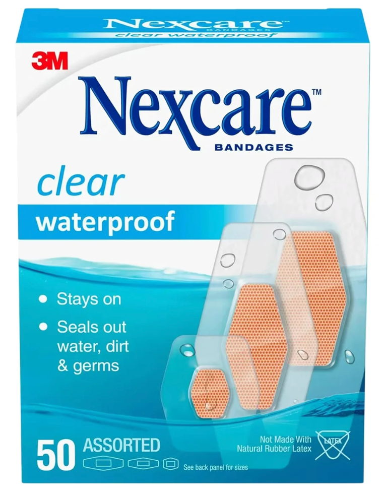 Nexcare Waterproof Clear Bandages, Assorted Sizes - 50 Ct