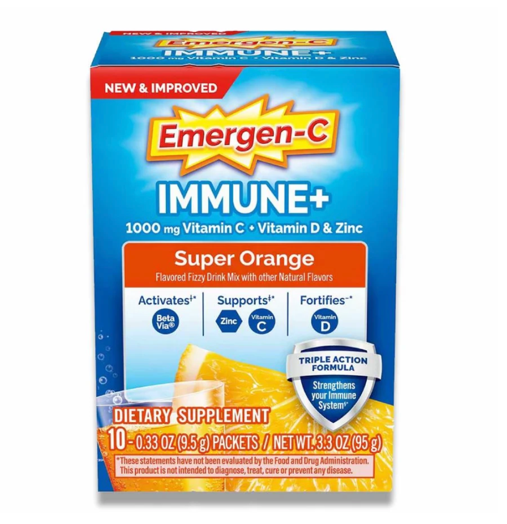 Emergen-C Immune+ 1000mg Vitamin C Super Orange – 10 Count