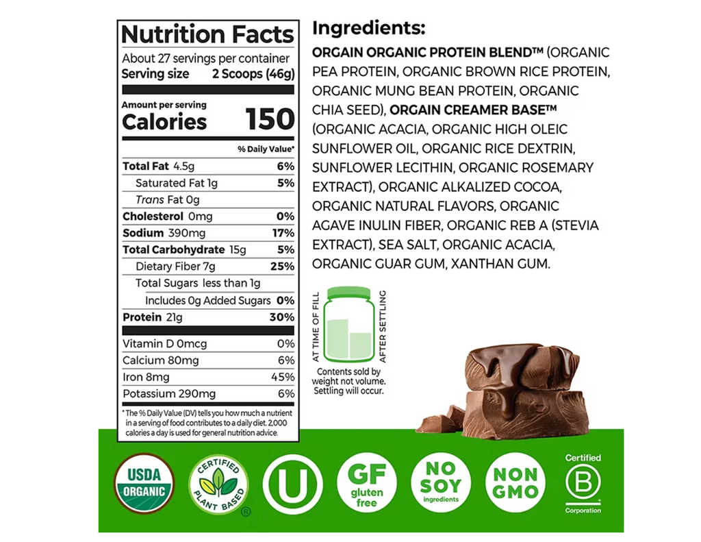 Orgain Organic Vegan Protein Powder, Creamy Chocolate – 2.74 lb