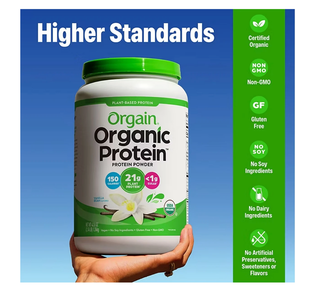 Orgain Organic Plant-Based Protein Powder, Vanilla Bean – 2.74 lb