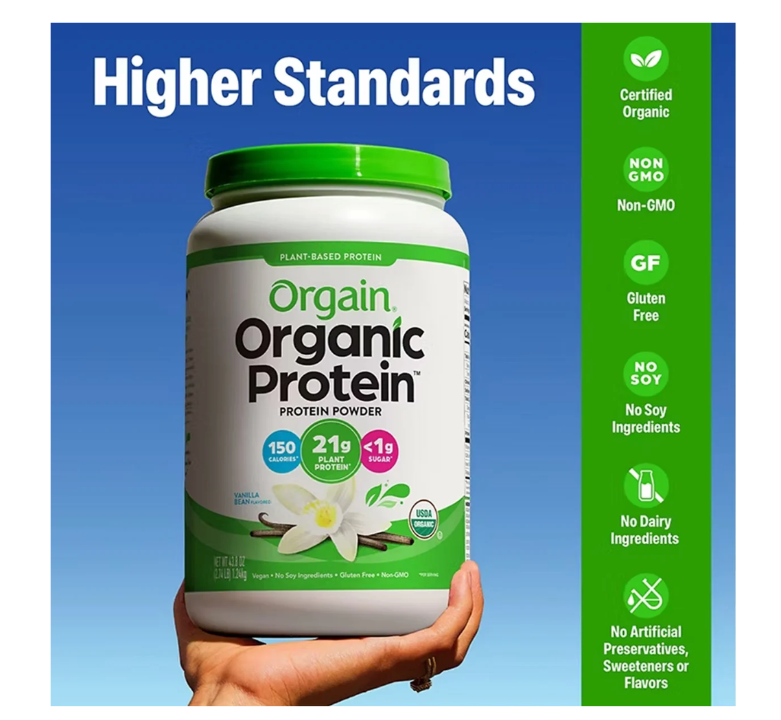 Orgain Organic Plant-Based Protein Powder, Vanilla Bean – 2.74 lb
