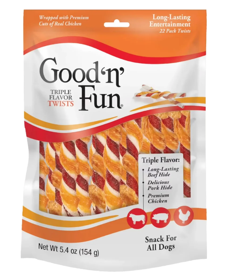 Good 'n' Fun Triple Flavor Twists Dog Chews – 22 Count, 5.4 oz
