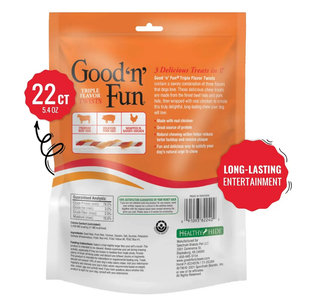 Good 'n' Fun Triple Flavor Twists Dog Chews – 22 Count, 5.4 oz