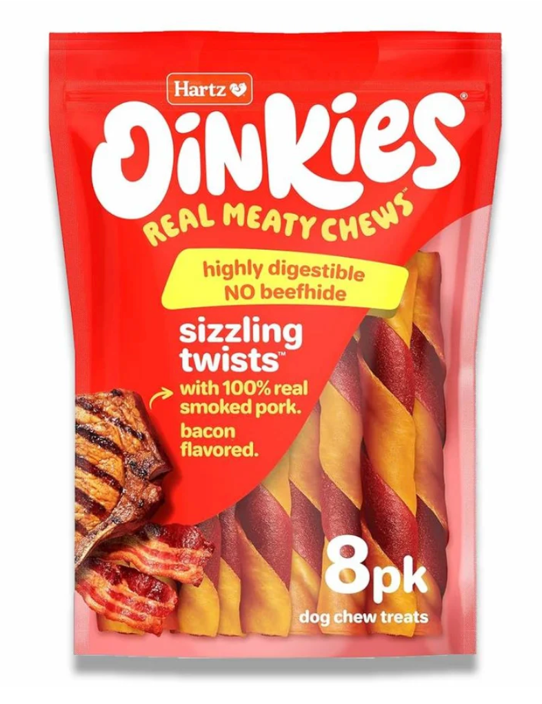 Hartz - Oinkies Smoked Pig Skin Bacon Flavored Wrap Dog Treat Chews - 8 Pack - 8.7 oz