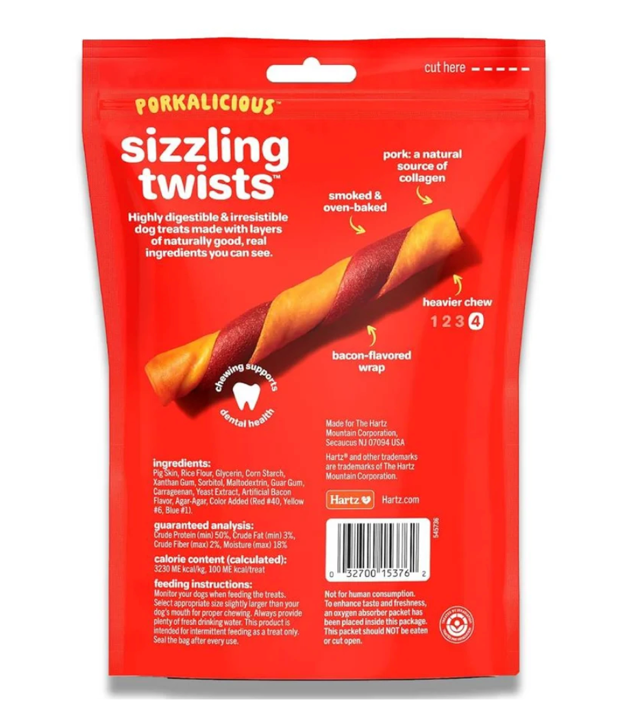 Hartz - Oinkies Smoked Pig Skin Bacon Flavored Wrap Dog Treat Chews - 8 Pack - 8.7 oz