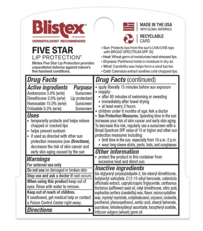 Blistex - Five Star Lip Protection SPF 30 - 0.15 oz