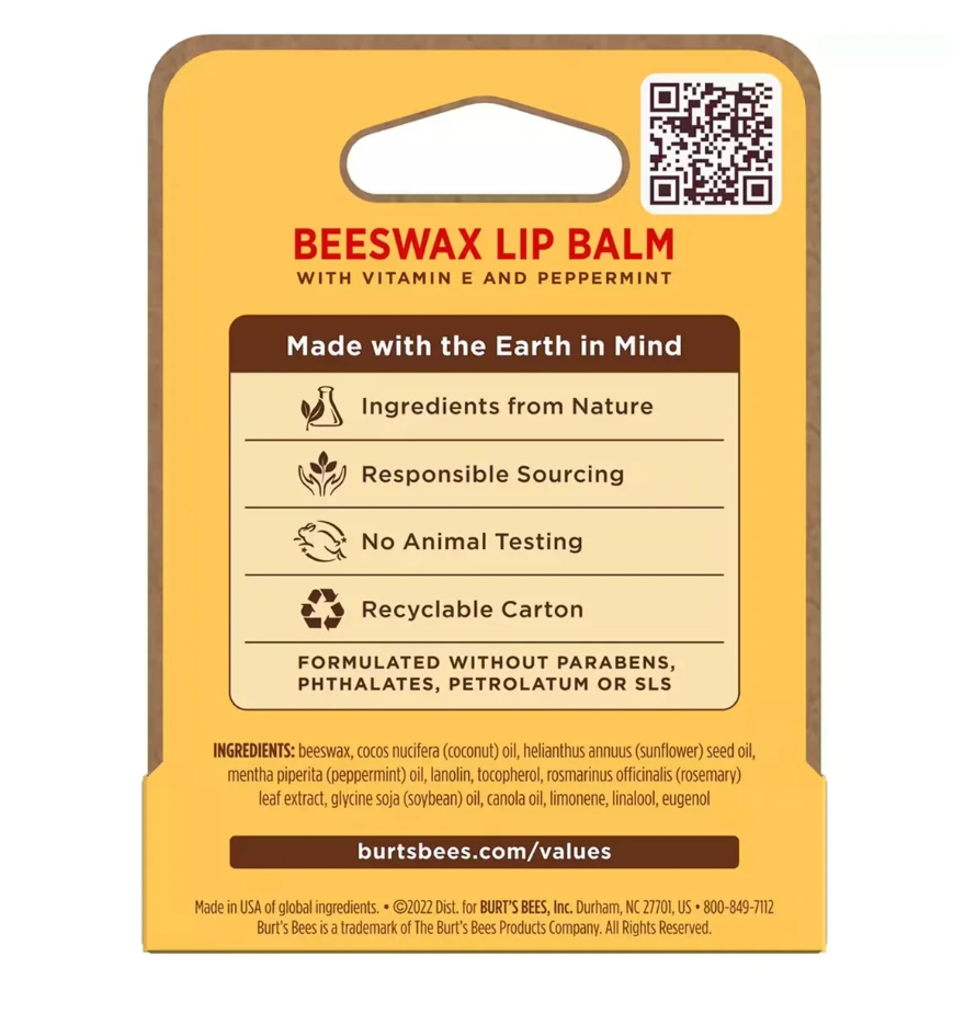 Burt’s Bees - Beeswax Lip Balm with Vitamin E & Peppermint - 0.15 oz