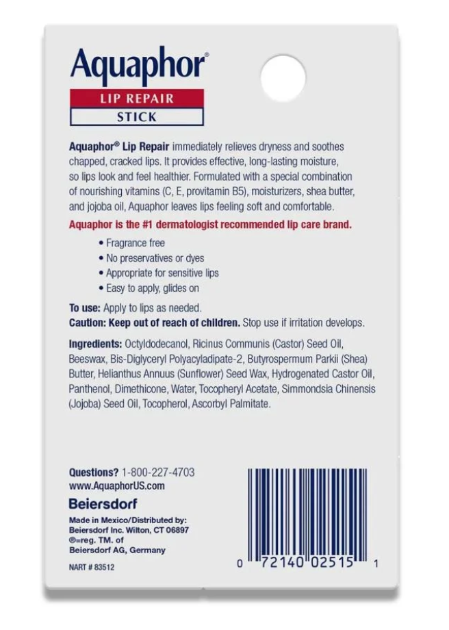 Aquaphor - Lip Repair Stick for Chapped Lips - 2 Pack - 0.34 oz Total