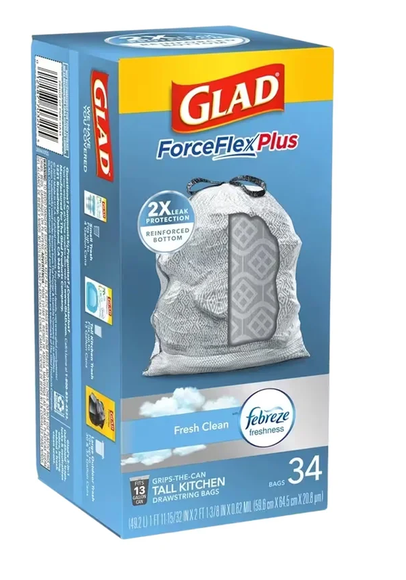 Glad Force-Flex DrawStrawing 12 Gallon - 34 Bags
