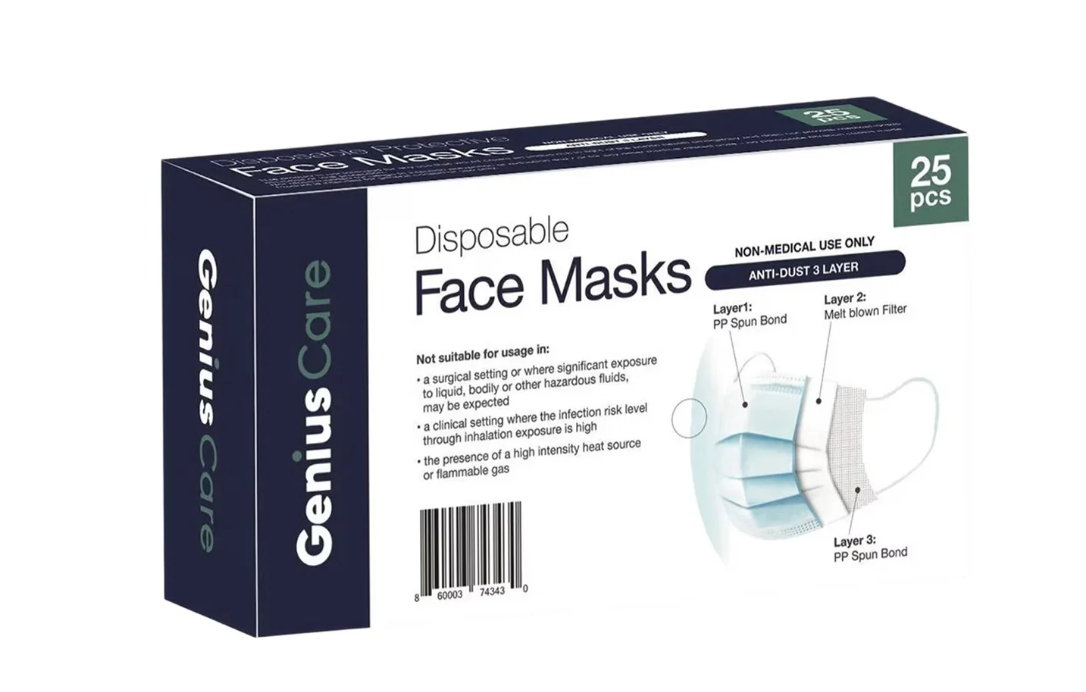 Genius Care - 3-Ply Disposable Face Masks - 25 Count