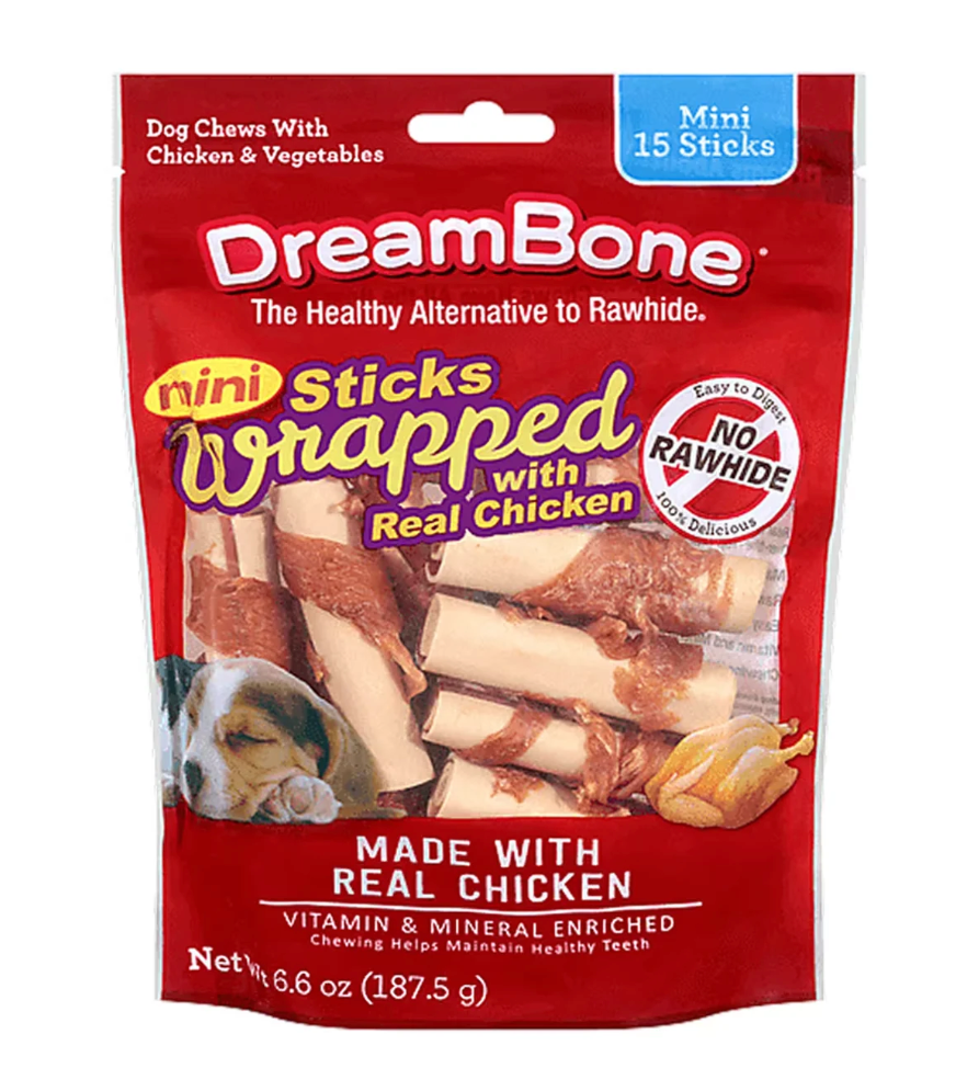 DreamBone - Mini Sticks Wrapped with Real Chicken Dog Chews - 15 Count - 6.6 oz