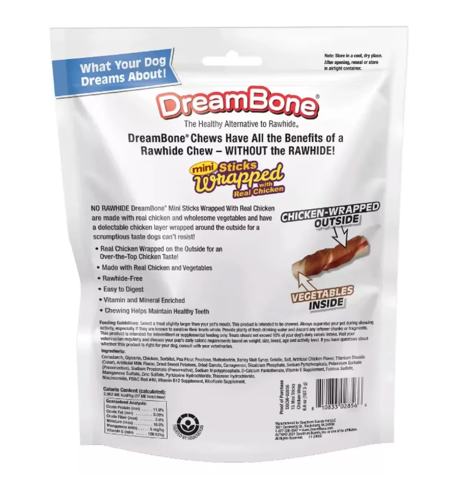 DreamBone - Mini Sticks Wrapped with Real Chicken Dog Chews - 15 Count - 6.6 oz