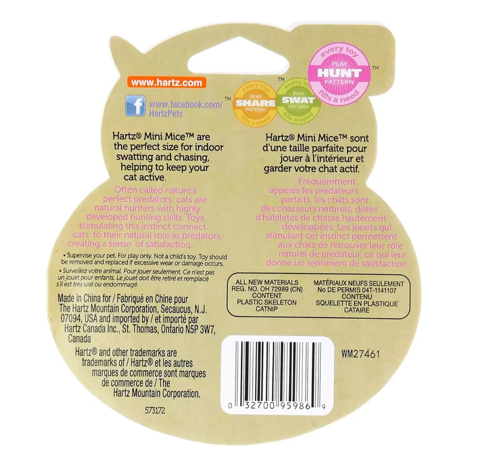 Hartz - Just For Cats Mini Mice Cat Toys - 5 Count
