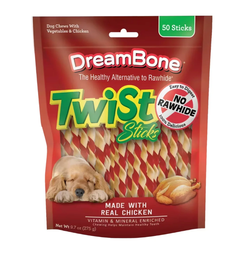 DreamBone - Rawhide-Free Twist Sticks with Real Chicken - 50 Count - 9.7 oz
