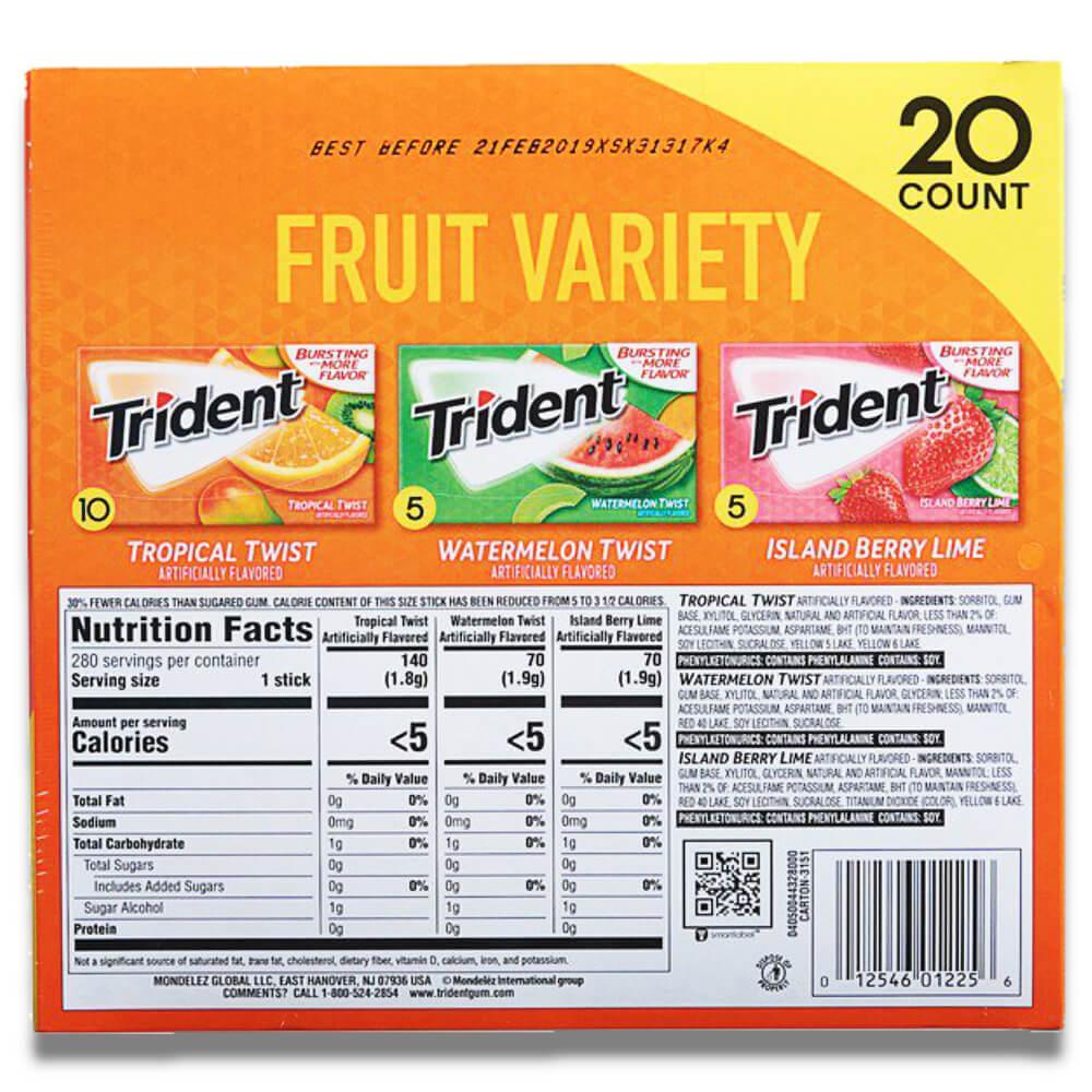 Trident Fruit Variety Pack Sugar-Free Gum (14 Per Pack, 20 Pack)
