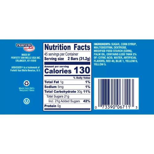 Airheads Variety Pack - Assorted Flavors, 0.55 oz Bars, 90 Count Bulk Candy