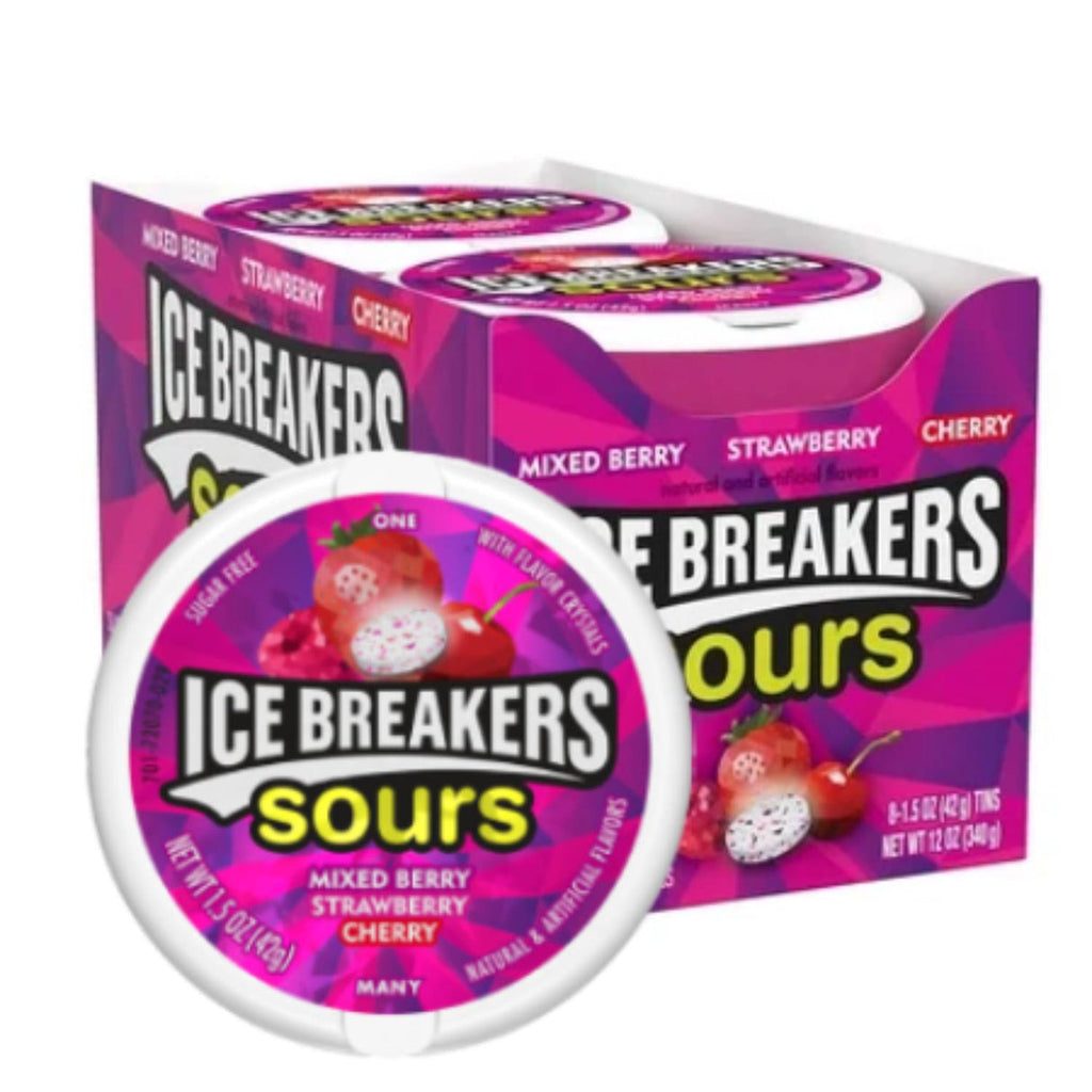 Ice Breakers Sours Sugar Free Mints, Mixed Berry, Strawberry, Cherry - 8 Pack