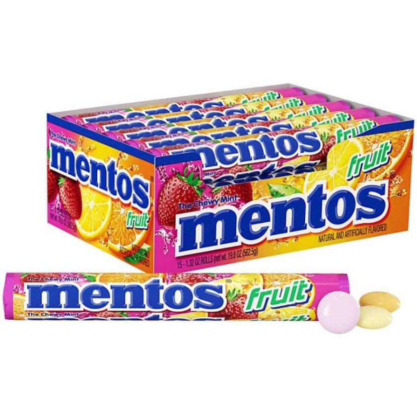 Mentos Chewy Mint Candy Roll, Fruit Flavored - 1.32 Oz - 14 ct - 15 Pack