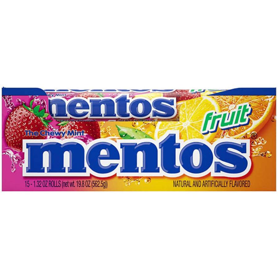 Mentos Chewy Mint Candy Roll, Fruit Flavored - 1.32 Oz - 14 ct - 15 Pack