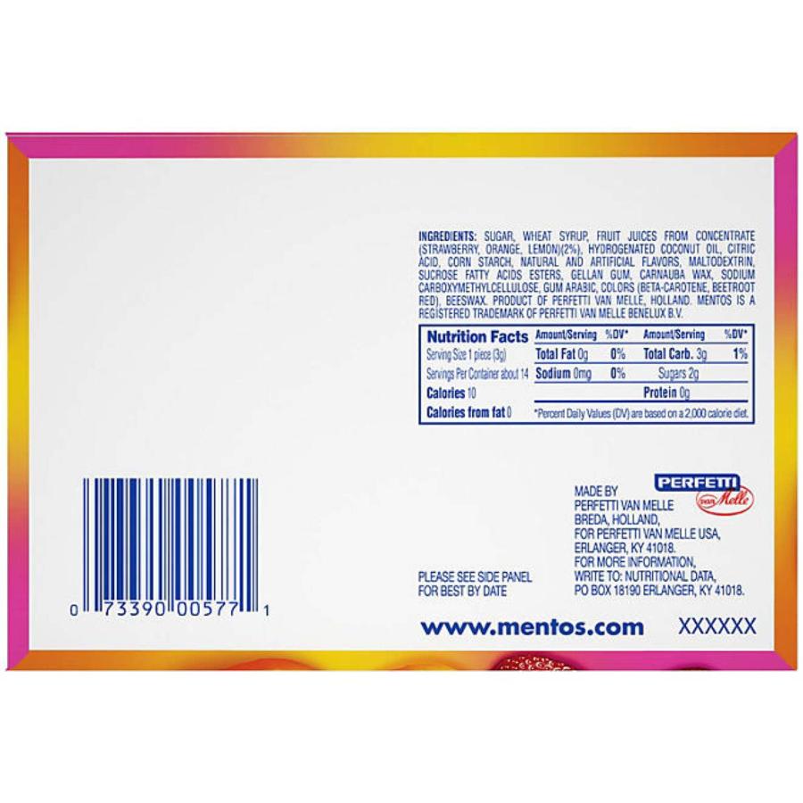 Mentos Chewy Mint Candy Roll, Fruit Flavored - 1.32 Oz - 14 ct - 15 Pack