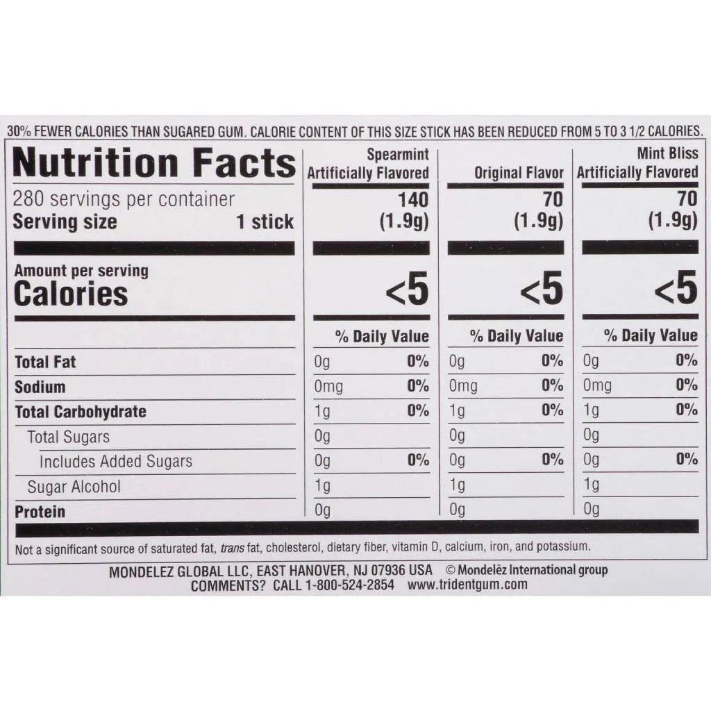Trident Mint Variety Pack Sugar Free Gum - 14 Per Pack - 20 Pack